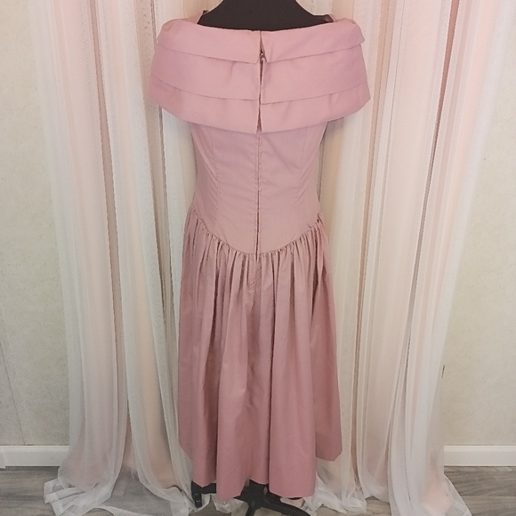 Vintage 80s Homemade Pink Cottagecore Off Shoulder Maxi Dress Romantic - Picture 4 of 7